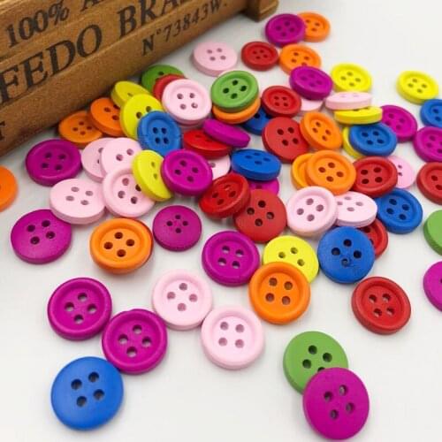 30/50/100pcs 15mm Colorful Round Wood Buttons 4Holes Sewing Crafts Accessories WB157