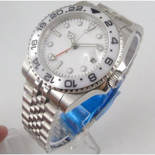 40mm New Arrival Fashional White Sterile Automatic Wristwatch Men Sapphire Glass Ceramic Bezel Orange Hand Mental Jubilee Strap