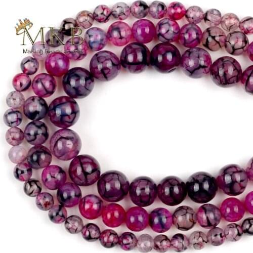 6 8 10mm Natural Stone Rose Red Cracked Dragon Veins Agates Beads For Jewelery Making Charm Diy Bracelet Accessories15"