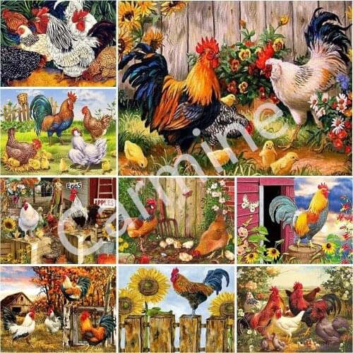 5D DIY Diamond Painting Animals Chicken Cross Stitch Wall Art Diamond Embroidery Full Round&Square Drill Chicken Decoration