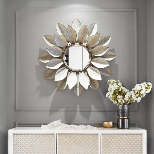 American Wrought Iron Sun Shape Decorative Mirror Wall Hanging Mural Ornaments Home Livingroom 3D Wall Sticker Accessories Decor
