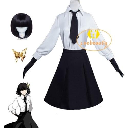 Anime Bungou Stray Dogs Akiko Yosano Cosplay Costume Dress shirt Short Wig Halloween Masquerade Party Uniform Women