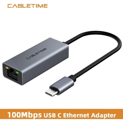 CABLETIME USB Ethernet Adapter USB C to LAN RJ45 100Mbps for Laptop Matebook Macbook Smart devices Network N404