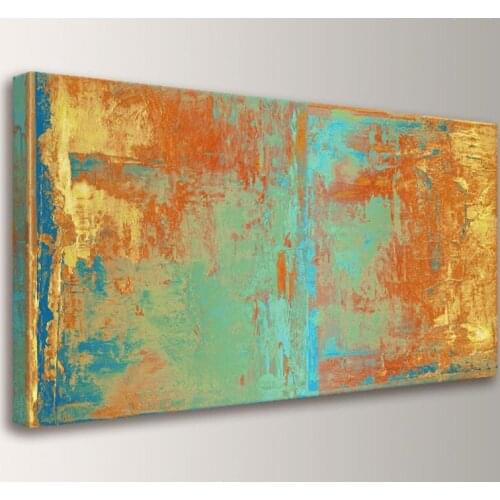 Large Wall Art Canvas Painting Abstract Wall Art Orange Yellow Teal and Green Abstract Painting Extra Large Oversized Canvas Art