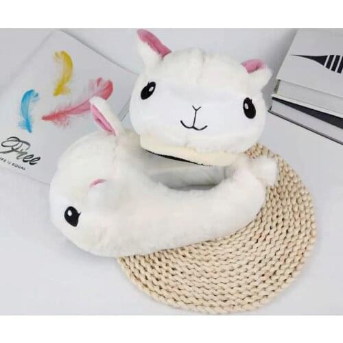 Autumn Winter Warm Couple Indoor Cotton Slippers Fluffy Cartoon Alpaca Womens Shoes
