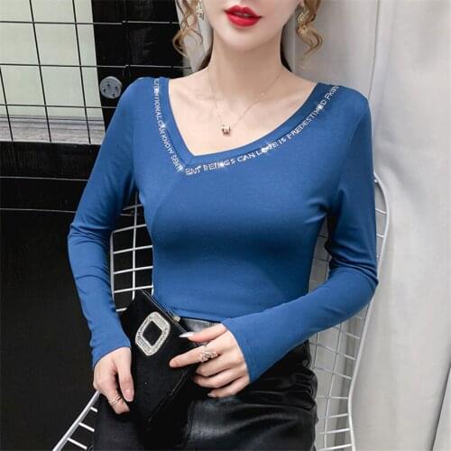 Women Long Sleeve Udershirt Spring Autumn T Shirt Korean Style High Stretch Elegant Pullover Designer Tee Shirt Femme