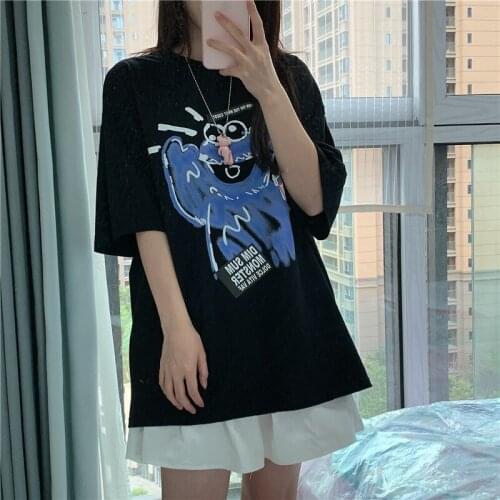 Japanese Anime T-Shirt Kawaii Graffiti Frog Women Clothes Alt Grunge Harajuku Tee Clothes Gothic Vintage t-Shirt Women y2k Top