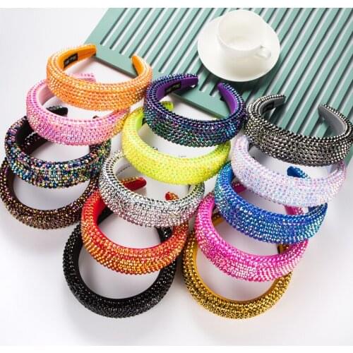 Ins Rhinestone Headband 4.5cm Wide Brim Headdress Thick Sponge Solid Color Headbands For Women Press Release Art Headband