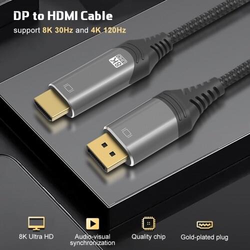 DisplayPort 1.4 to HDMI-compatible 2.1 Cable 8K@30Hz 4K@120Hz 2K@165Hz/144Hz DP to HDMI Cable for PC HP DELL GPU AMD NVIDIA