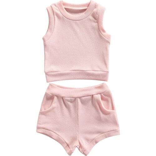Pure Style Simple Little Girls Boys Outfit Toddlers Summer Creative Solid Color Sleeveless Round Collar Tops Shorts Set 2Pcs