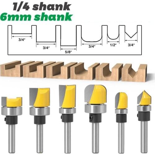 1PC 1/4" 6.35MM 6MM Shank Milling Cutter Wood Carving Pattern Bit Flush Trim Bit Straight Bit Bearing Hinge Mortising Router Bit