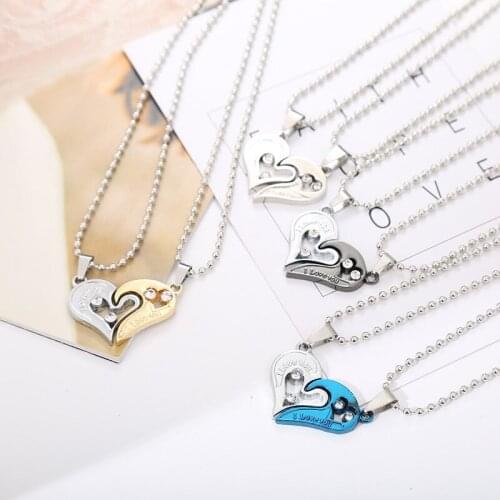 Korean Version Simple Couple Student Heart To Heart Round Bead Necklace Fashion Peach Heart Diamond Pendant
