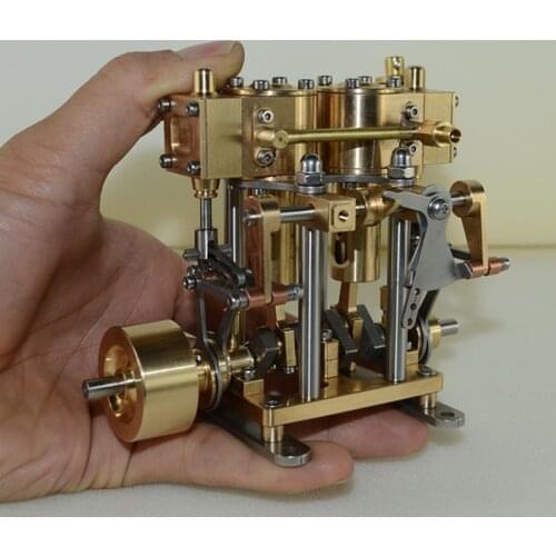 Cool!Two-cylinder reciprocating steam engine model, all copper hand-crafted