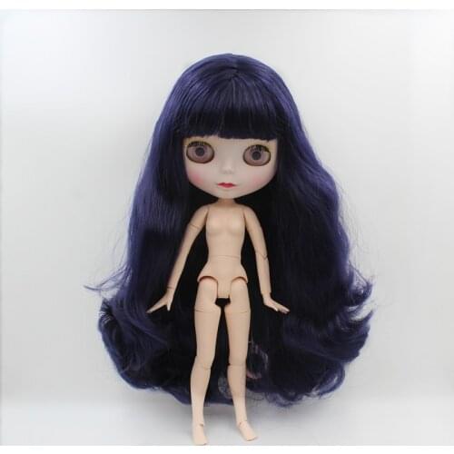 Blygirl, Blyth dolls, dark blue fringe curly hair, 19 and 7 joint new dolls, matte shell, 1/6 dolls, nude dolls