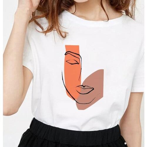 Summer Short Sleeve Minimalist Abstract Face Print Lady T-shirts Top T Shirt Ladies Womens Graphic Female Tee T-Shirt