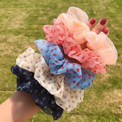 Summer Female Silk Elastic Colorful Fabric Large Cute Small Love Simple Intestine Head Rope Rubber Bands Hair Accessories