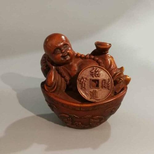 Leaf poplar wood carving decoration hand piece Q version sakyamuni Buddha statue lever guanyin character craft Gifts