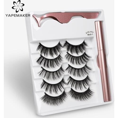 2/5 Pairs Magnetic Eyelashes 3D Natural False Lashes Magnetic Eyeliner Waterproof Liquid Set Handmade Eyelash Makeup Extension