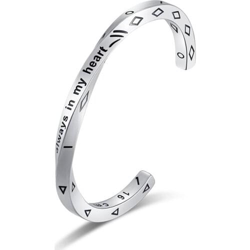 Minimalist Stainless Steel Retro Viking Text Bracelet For Men Simple Bracelet Silver Color Friendship Inspirational Cuff Bangl