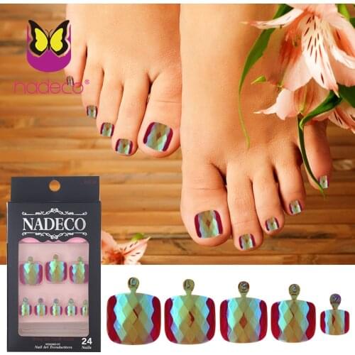 NADECO Galactic Geode,Chrome Diamond,rhombus,lozenge,rhomb face Square Short Length Toe Nail Tips