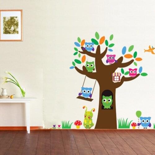 Owl Tree Mushroom Wall Sticker Kindergarten Childrens Room Decoration Stickers Personality Remove PVC Mural Art Home Decor
