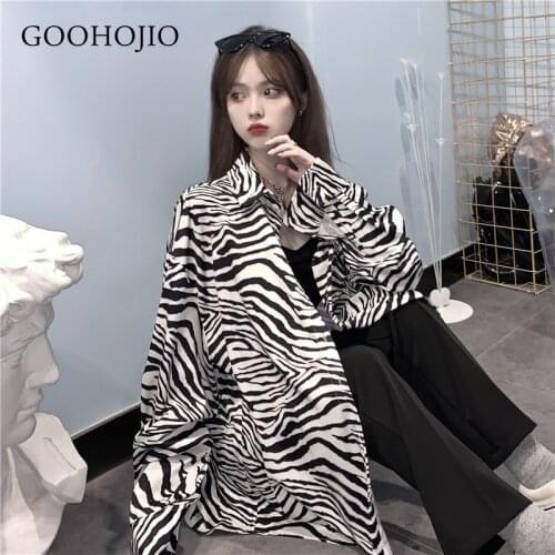 GOOHOJIO 2021 New Spring and Autumn Zebra Pattern Shirt Women Loose Casual Shirt for Women Oversized Fashionable Shirts Female