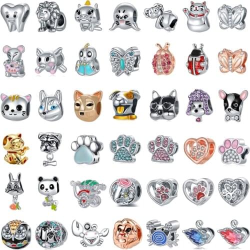 New fashion charm original chick butterfly ladybug crab dog claw beaded suitable for original Pandora ladies bracelet jewelry