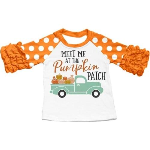 Wholesale/retail letter t shirt baby girls dotted kids meet me at the pumpkin patch childrens clothing truck pattern tees gxj