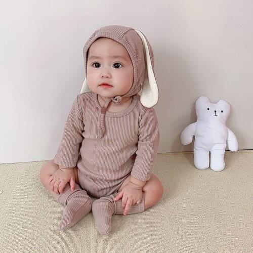 Autumn Baby Clothes Newborn Baby Bodysuits Cute Baby Bunny Bodysuits Big Ear Hat and Socks Baby Clothes