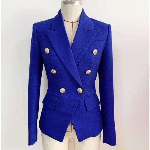 EXCELLENT QUALITY Newest 2021 Classic Designer Jacket Womens Silver Lion Buttons Double Breasted Slim Fit Textured Blazer