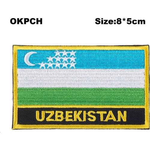Uzbekistan Flag patcheswork fabric embroidery patch in Patches iorn patches for clothing flower PT0189-R