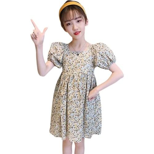 Girl Dress Floral Pattern Party Dress For Girls Big Bow Child Dress Casual Style Childrens Costumes For Girls