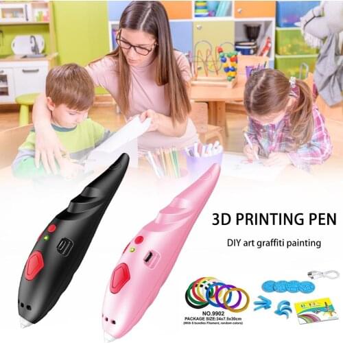 Creative 3D Printing Pen Multifunction Pen Children DIY Learning Pens Student Graffiti Pen Black Pink 3D Pen With USB Charging
