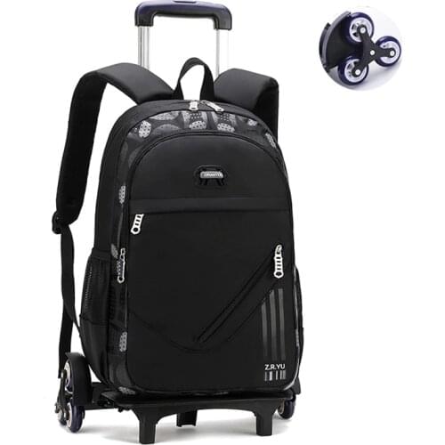 Rolling Backpack Wheeled bag with 6 Wheels Elementary Students Trolley Bag Primary School Book Bag with Small Bag