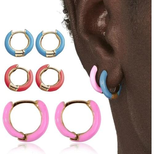 Earrings Women Fashion Color Block Circle Charm Enamel Huggie Earrings Party Jewelry Gift Серьги