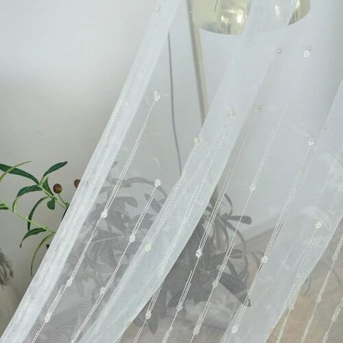 White Pearls Embroidery Curtains for Living Room Beading Tulle for Balcony Elegant Sheer Voile Bedroom HM761*VT