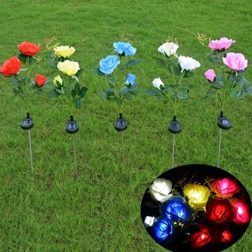 Rose Flower Solar Powered LED Light Yard Lawn Night Lamp Simulation lantern Flowers Lights for Home Landscape Garden Decoration