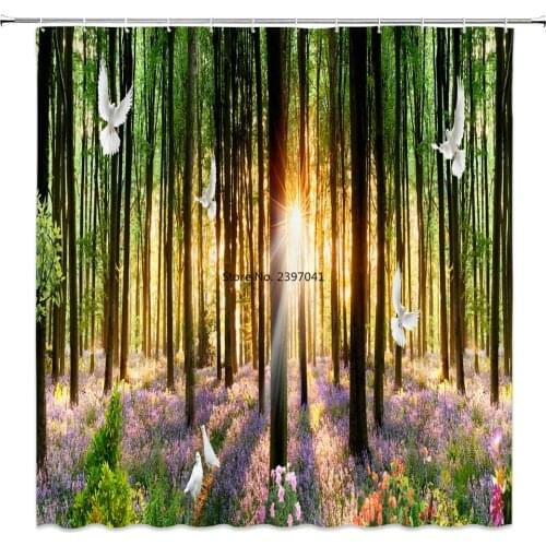 High Quality Waterproof Green plant, forest, trees Shower Curtain with Hooks Bathroom Curtains Curtains for Bathroom Shower
