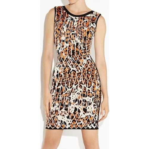 High quality Jacquard bandage dress knee length Fashion Sleeveless Sexy Rayon Celebrity Women Club Party night Dresses designer