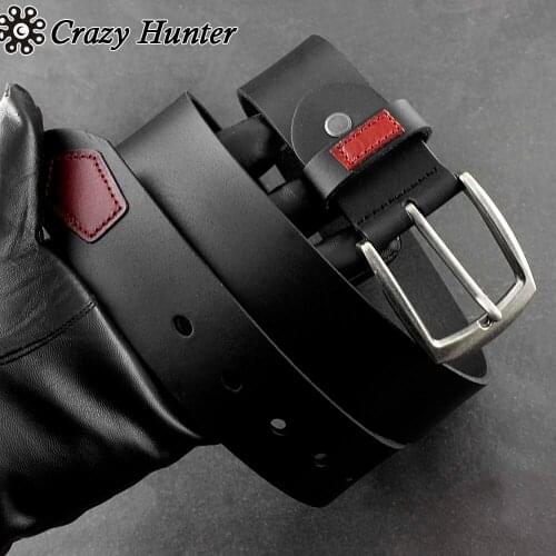 High Quality Black Cowhide Punk Biker Leather Jeans Pants Belt For Mens Boys