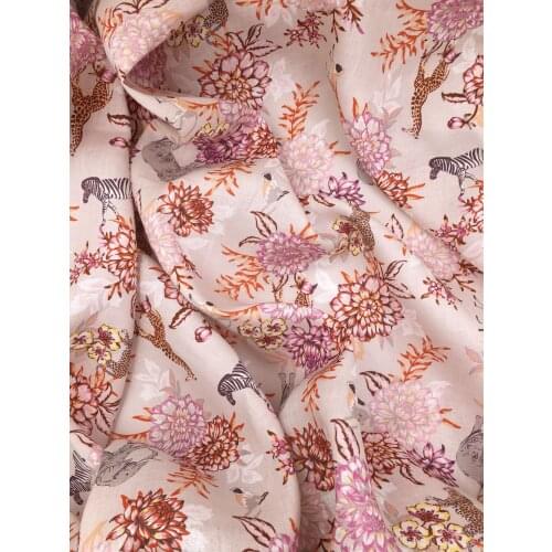 High quality pure flax patchwork Animal and Plant Printing tissus High-end dresses and skirts patchwork