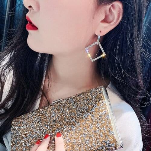 European and American exaggeration inlaid zirconia Square Earrings women long temperament personality versatile female Earring