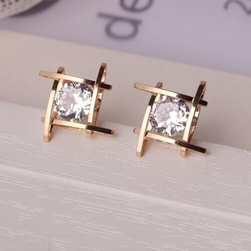 Women Fashion Silver Plated Square Metal Grid Earring 2021 Exquisite Women AAA Zircon Earring for Bride Wedding Jewelry Gift