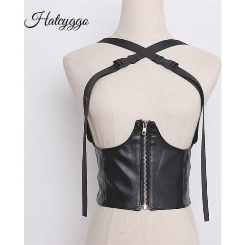 HATCYGGO Women Leather Shoulder/Chest Harness Lingerie Strap Female Sexy Gothic Corset Waistband Elastic Wide Belt Cummerbund