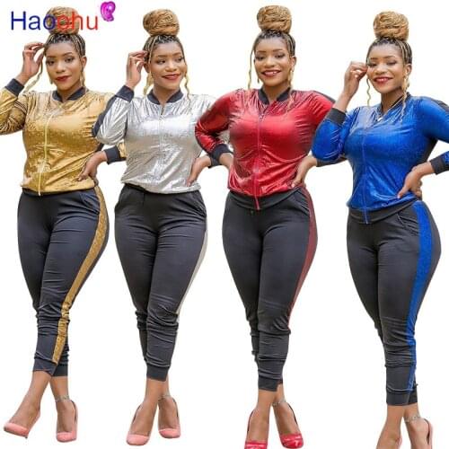 Casual Plus Size Two Piece Set Fall Clothes for Women Color Block Long Sleeve Crop Top and Bodycon Jogger Pant Streetwear Outfit