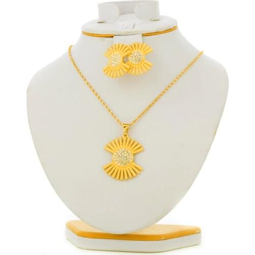 Crystal Round Fashion Dubai Jewelry Sets For Women Stone Necklace Pendant Earrings Sets African Statement Bride Wedding Jewelry