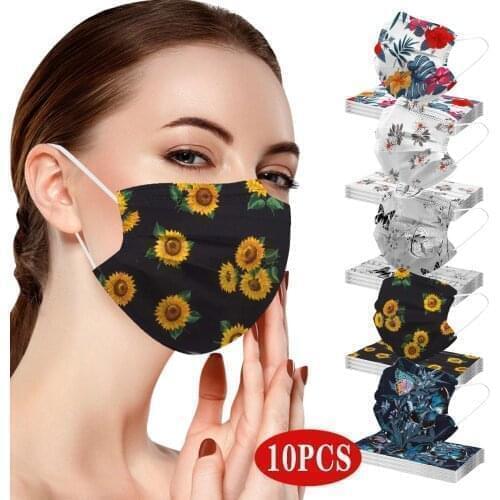 10PCS Summer Daily Disposable Beautiful Flower Printed 3 Layer Disposable mascarillas аниме Monder Scarf Halloween Cosplay MasK
