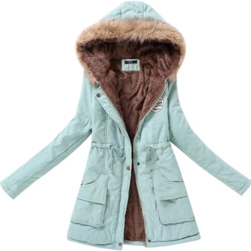 2020 Women Fashion Parkas Winter Jackets Coats Faux Fur Hooded Collar Casual Long Parkas Cotton Wadded Laidies Overcoat