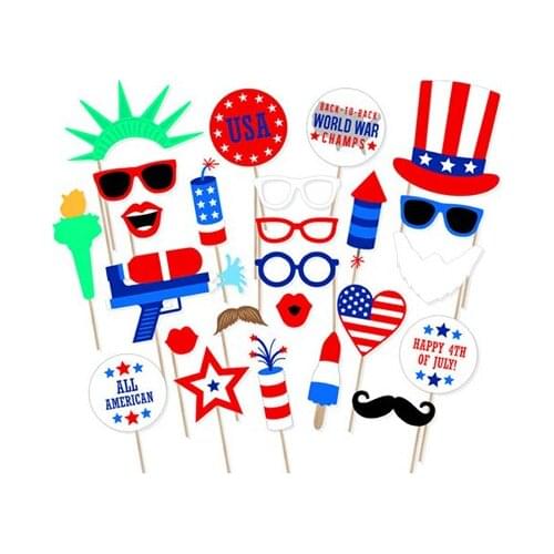 25pcs USA Independence Day July 4th Party Decorations DIY American Photobooth Props Carnival Party Supplies