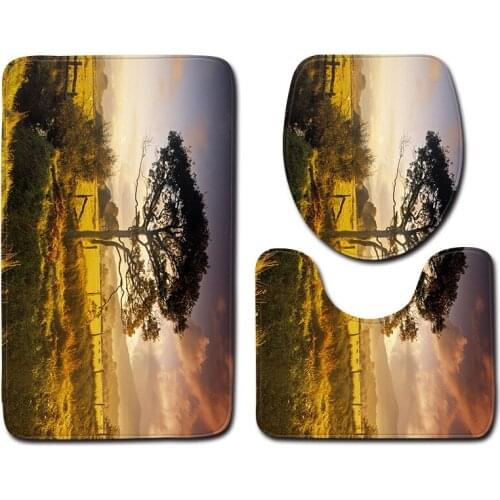 3pcs/set Vintage Cartoon Print Anti-slip Bathroom Floor Mat Home Decor Shower Non-Slip Rug Bath Door Mats Scenery Pattern